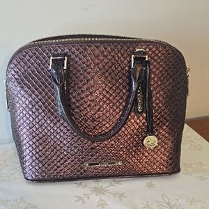 Brahmin Gold and Brown Textured Satchel with Dome Shape